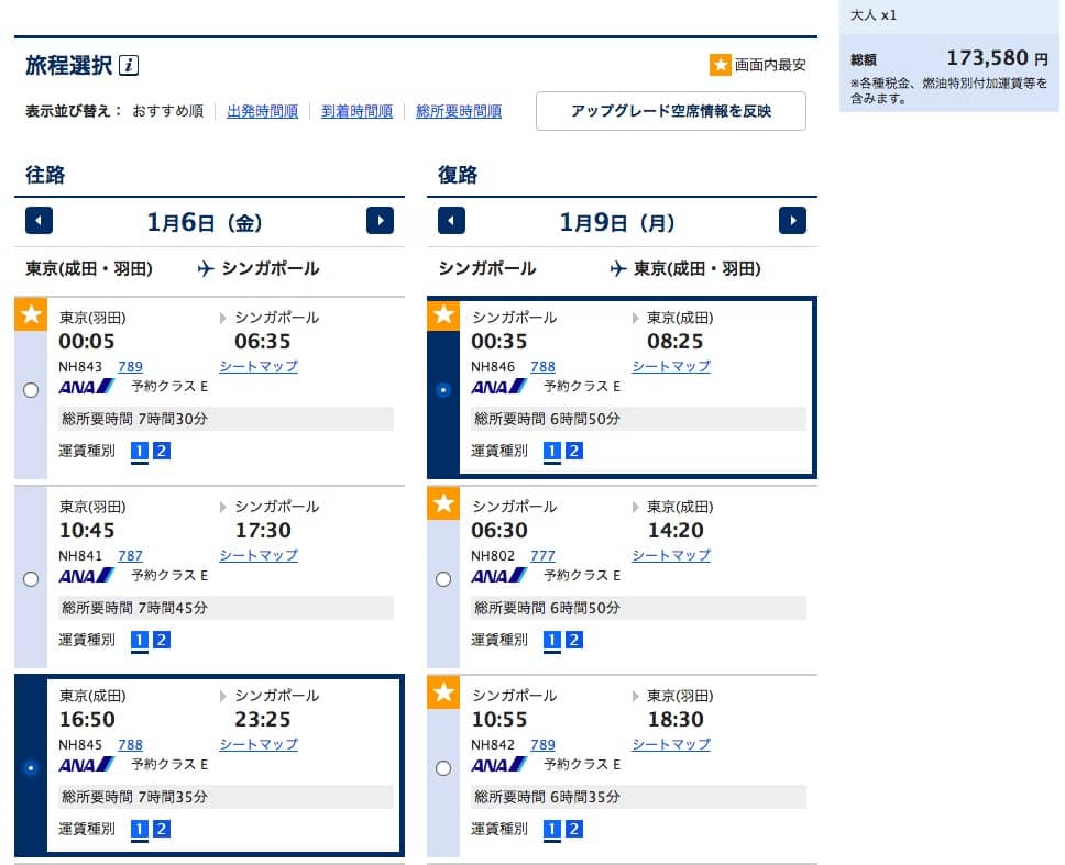 ANA東京シンガポール往復プレミアムエコノミー