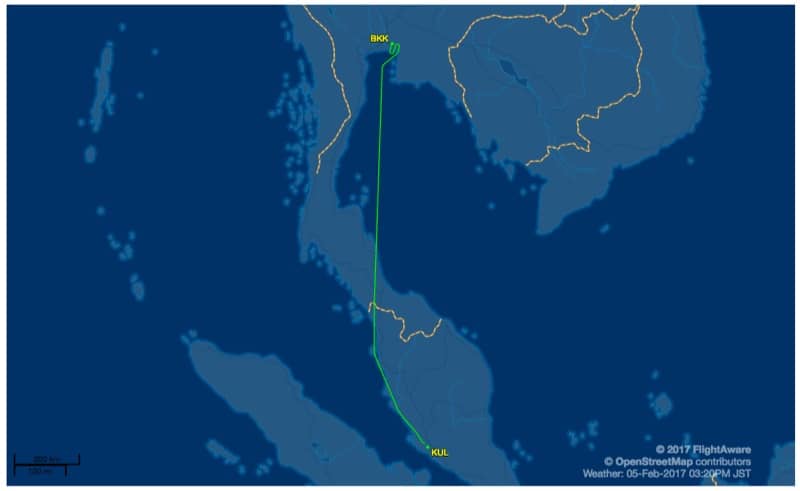 タイ航空416便フライトルート