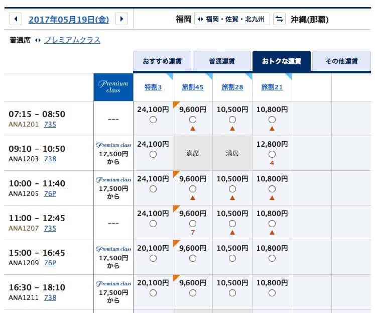 福岡-沖縄（那覇）フライトスケジュール