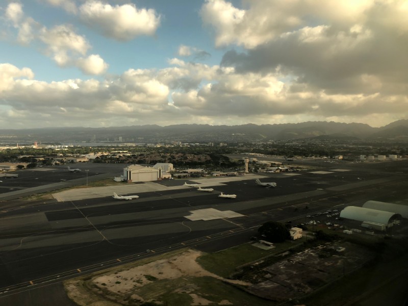 ANAビジネスクラス-ホノルル便-上空からのハワイ