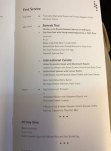 タイ航空TG923-食事メニュー