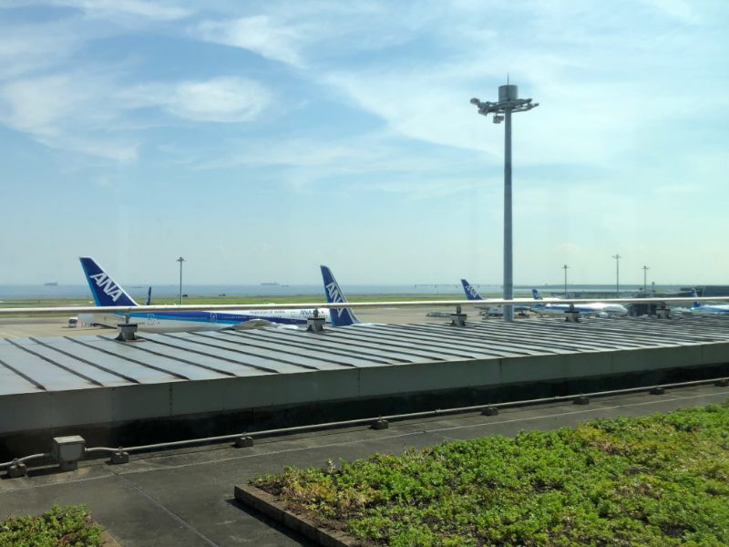 ANAラウンジから見る羽田空港駐機場