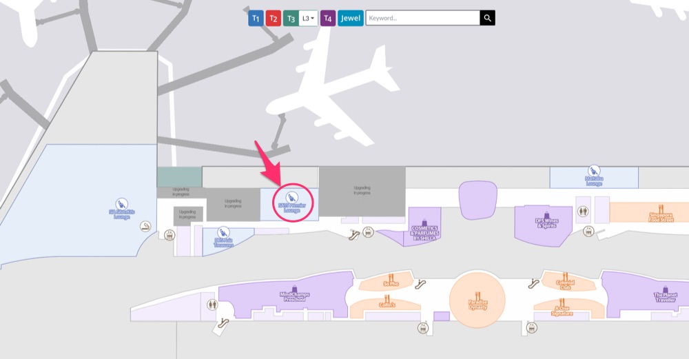 SATSプレミアラウンジマップ-チャンギ空港ターミナル３