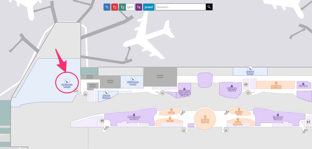 シルバークリスラウンジマップ-チャンギ空港ターミナル３