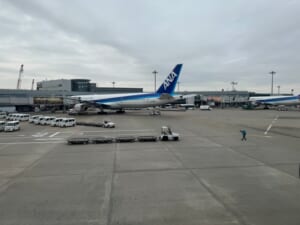 ANA028便（大阪・伊丹=羽田、プレミアムクラス）-着陸