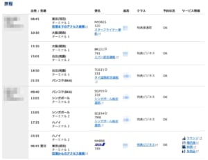 ANAマイルでの特典航空券旅程