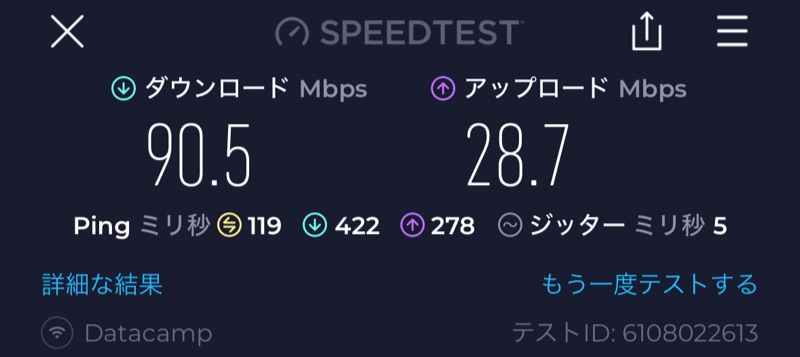 ステイブリッジスイートバンコクトンロー(STAYBRIDGE SUITES BANGKOK THONGLOR)-コワーキングスペース内WiFi速度測定結果