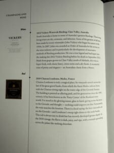 シンガポール航空(シンガポール=バンコク便:SQ710 B787-10)-ビジネスクラスフード&ドリンクメニュー