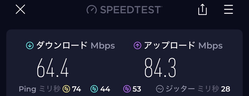 能登 九十九湾 百楽荘(Hyakurakusou Noto)ー客室内からのWiFi速度測定結果