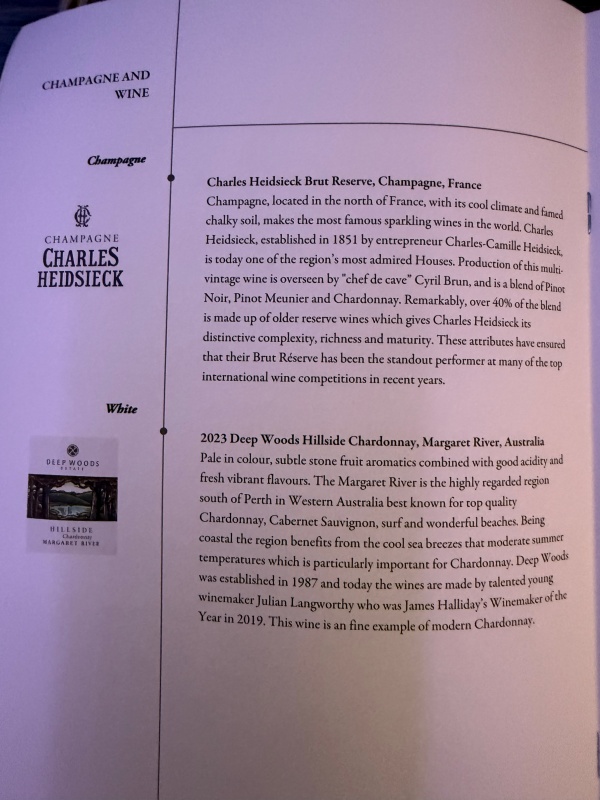 シンガポール航空(デンパサール(バリ)=シンガポール便:SQ935 B787-10)-ビジネスクラスメニュー