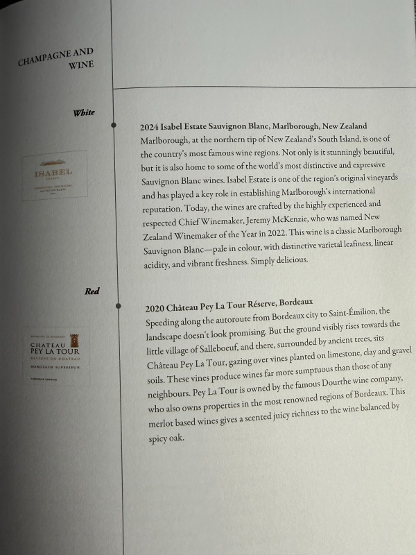 シンガポール航空(シンガポール=バンコク便:SQ712 A350-900)-ビジネスクラス食事&ドリンクメニュー