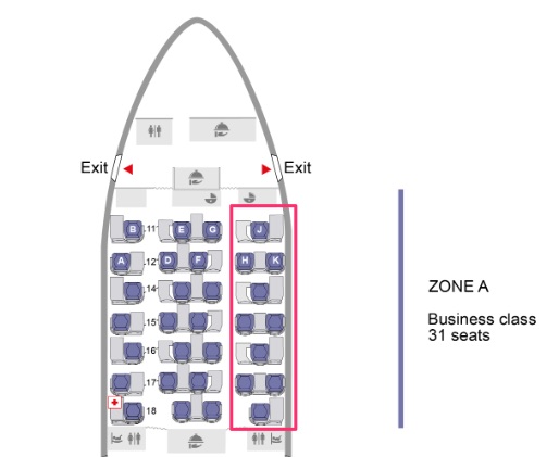 タイ航空A330-330 ビジネスクラスシートマップ